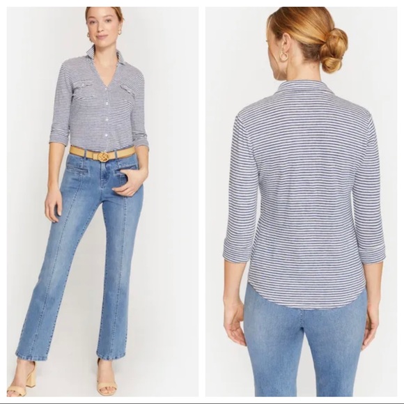 J. McLaughlin Tops - J McLaughlin Brynn Linen Shirt in Stripe Small